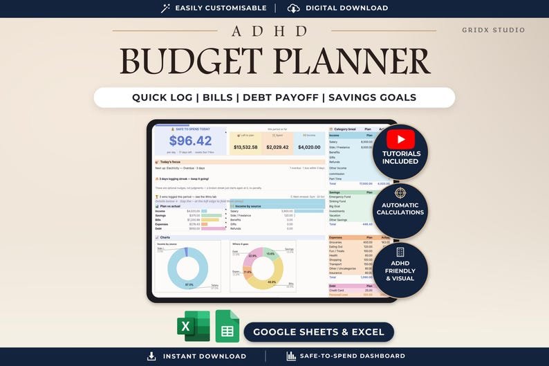ADHD Budget Planner for Google Sheets and Excel